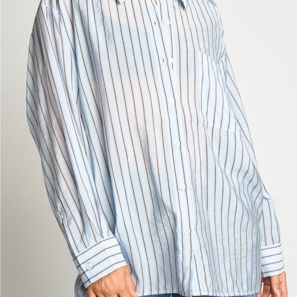 BNWT SANS SOUCI Striped Blue Button-Up Women's Top